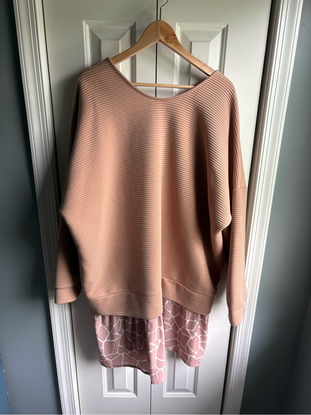 ASOS Curve Tan Long Sleeve Ribbed Dress Layered Animal Print Size 18 NWT